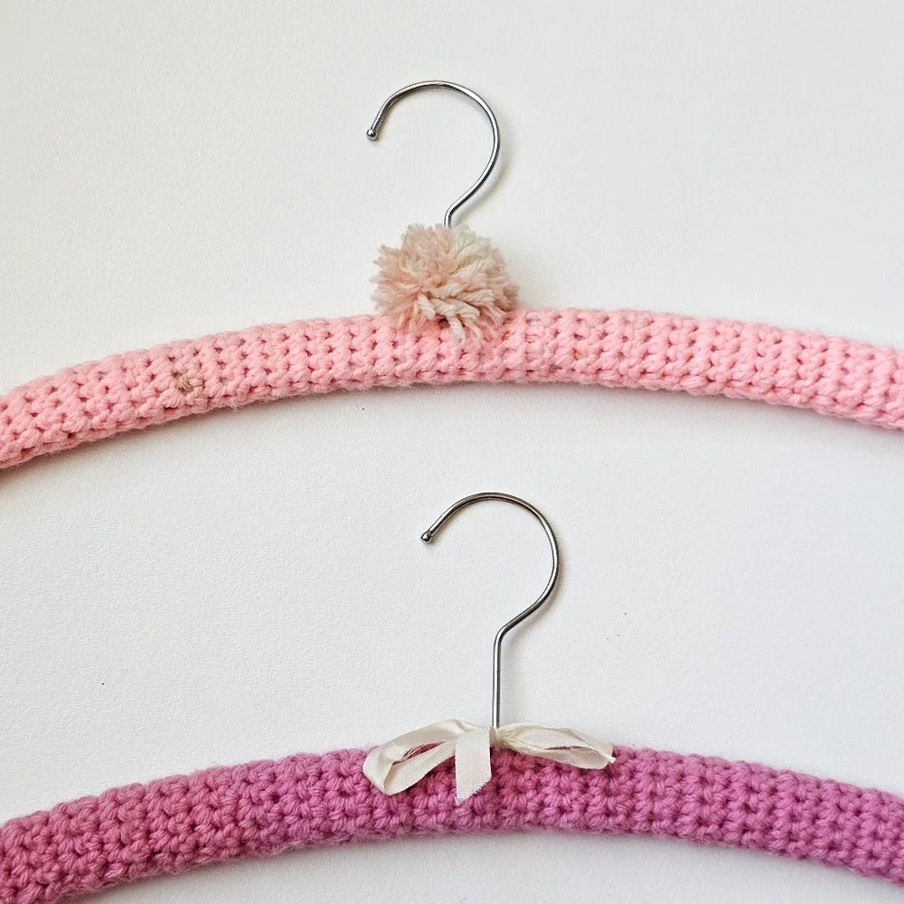 Vintage Crocheted Padded Hangers Pink & Rose Set of 2 Handmade Shabby Chic Décor